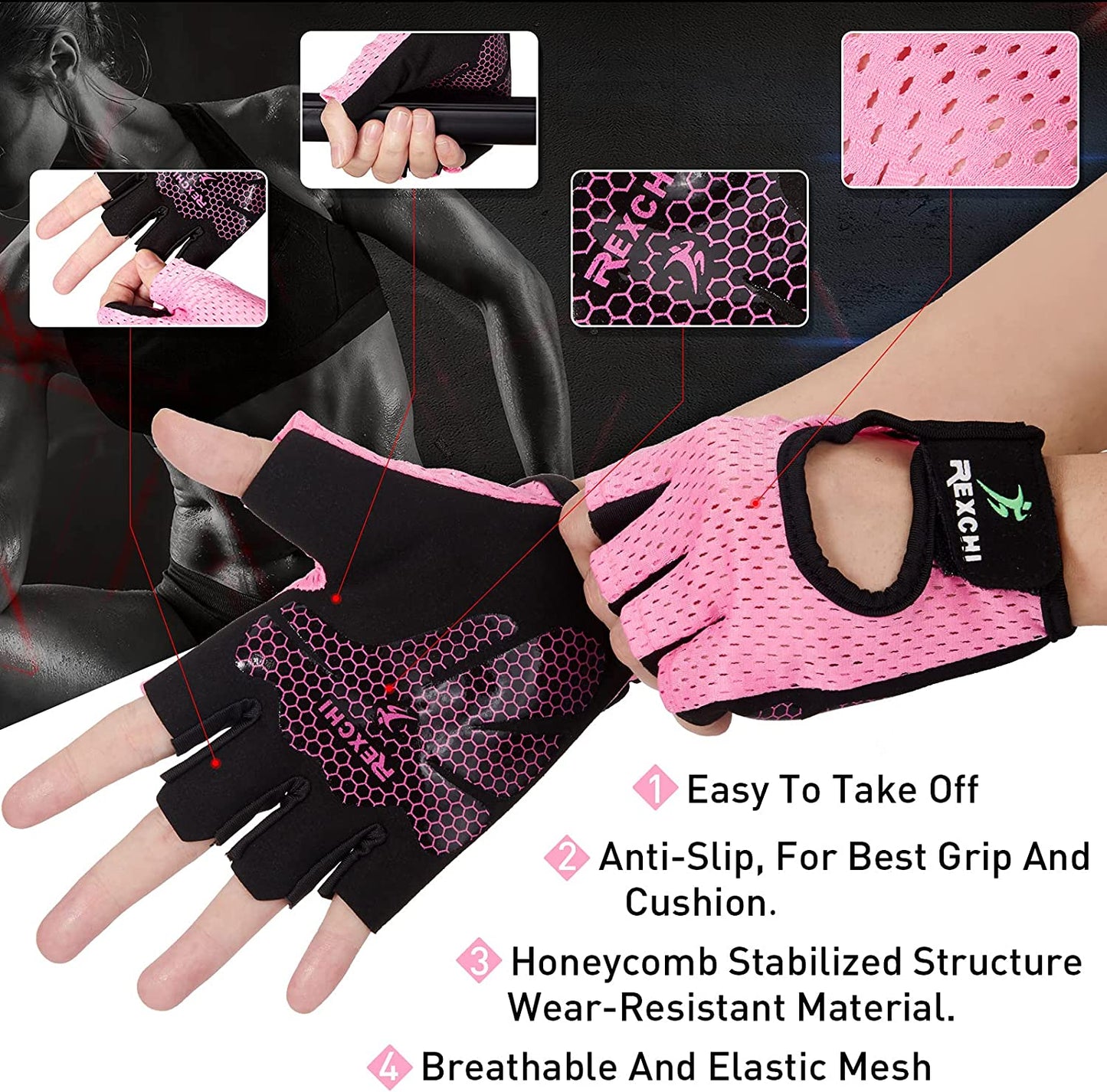 Convenient Workout Gloves - Set of 2 Pairs (Pink)