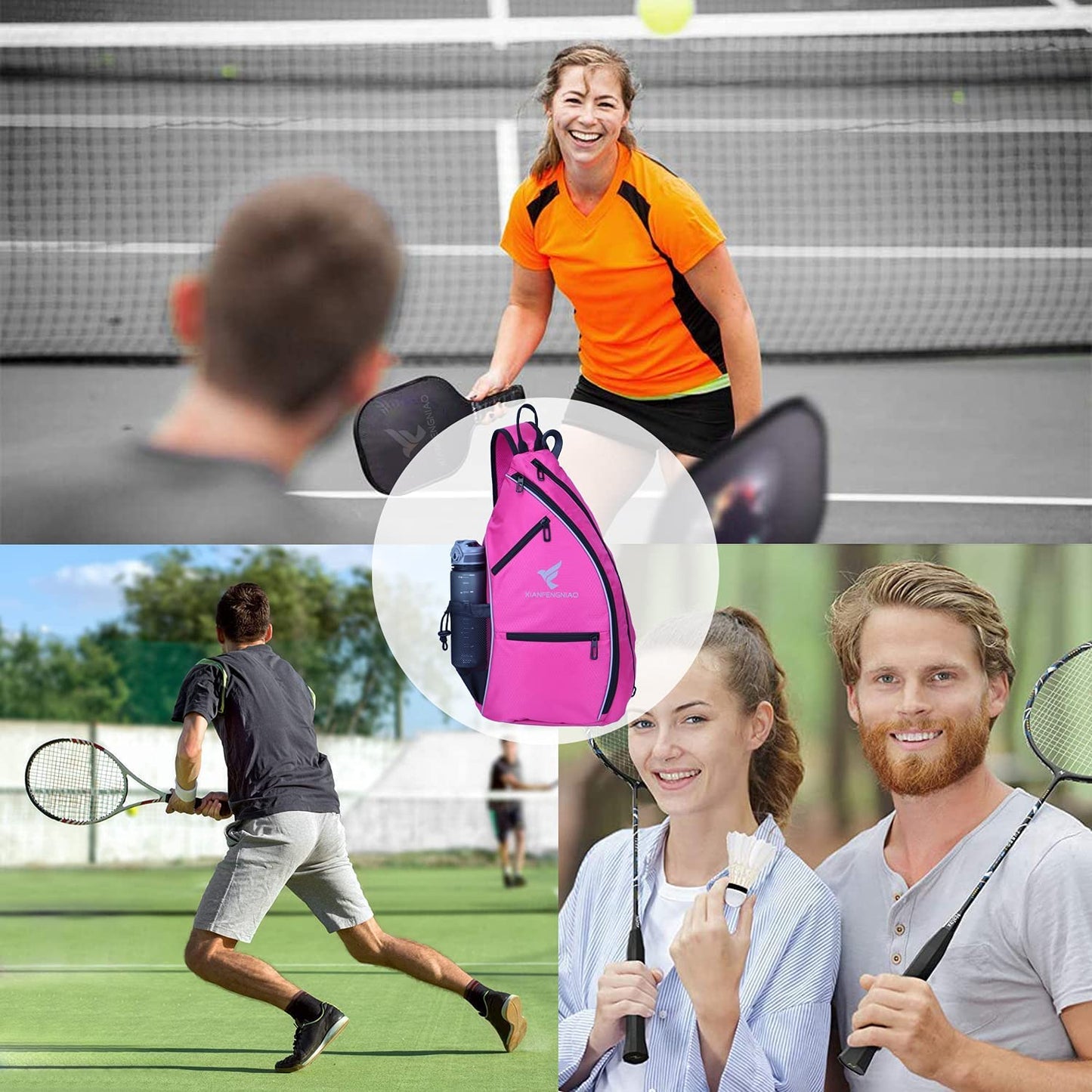 Sling Bag Sports Pickleball Bag Pickleball Backpack for Men Women Adjustable Tennis Bag for Pickleball Paddle with Fence Hook,Water Bottle Holder