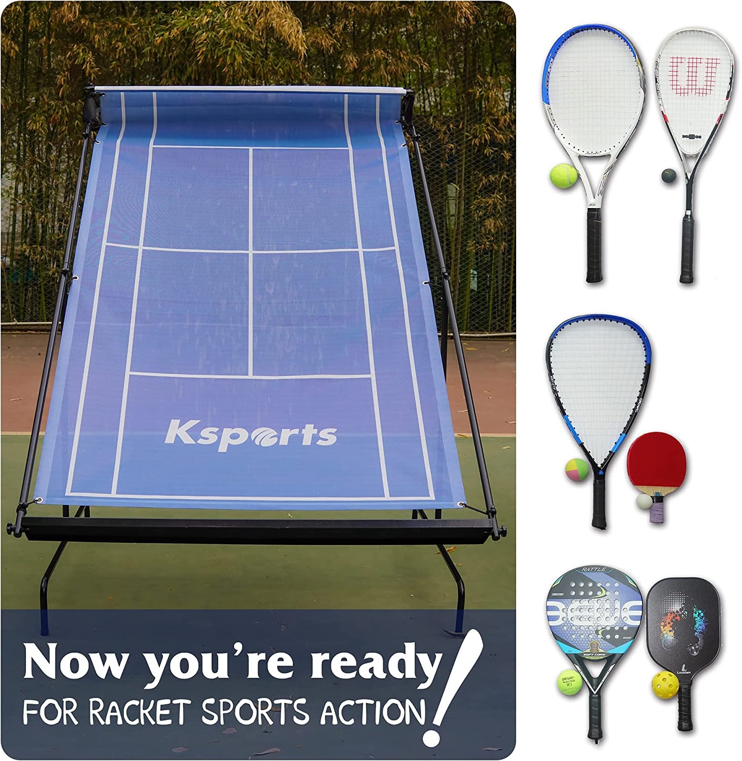 Ksports Tennis Rebounder Net - Rebound Wall for Racquet Sports - for Pickleball Paddle Squash Racquetball Table Tennis -Portable Backboard for Indoor & Outdoor Training with Carry Bag