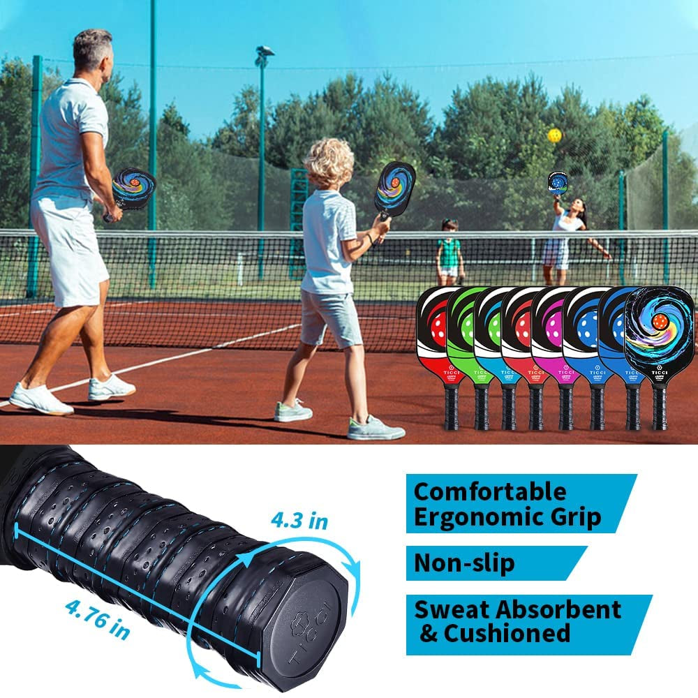 TICCI Pickleball Paddle, USAPA Approved Premium Graphite Pickleball Set of 2 Rackets with 4 Pickleballs, 1 Mesh Bag & 1 Portable Carry Bag for Beginners and Professional Players