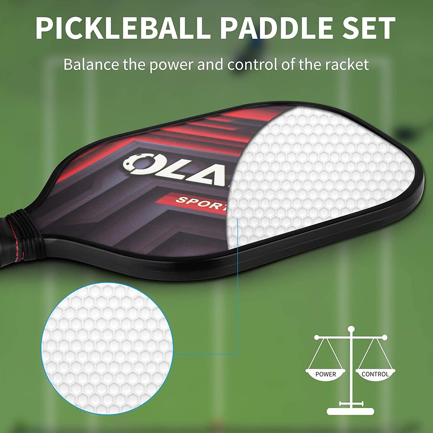 Graphite Pickleball Paddles 4 Pack - Premium Rackets Fiber Face & Polymer Honeycomb Core Pickleball Set Includes 4 Pickleball Paddles + Pickleball Balls+ 4 Replacement Soft Grip + 1 Bag