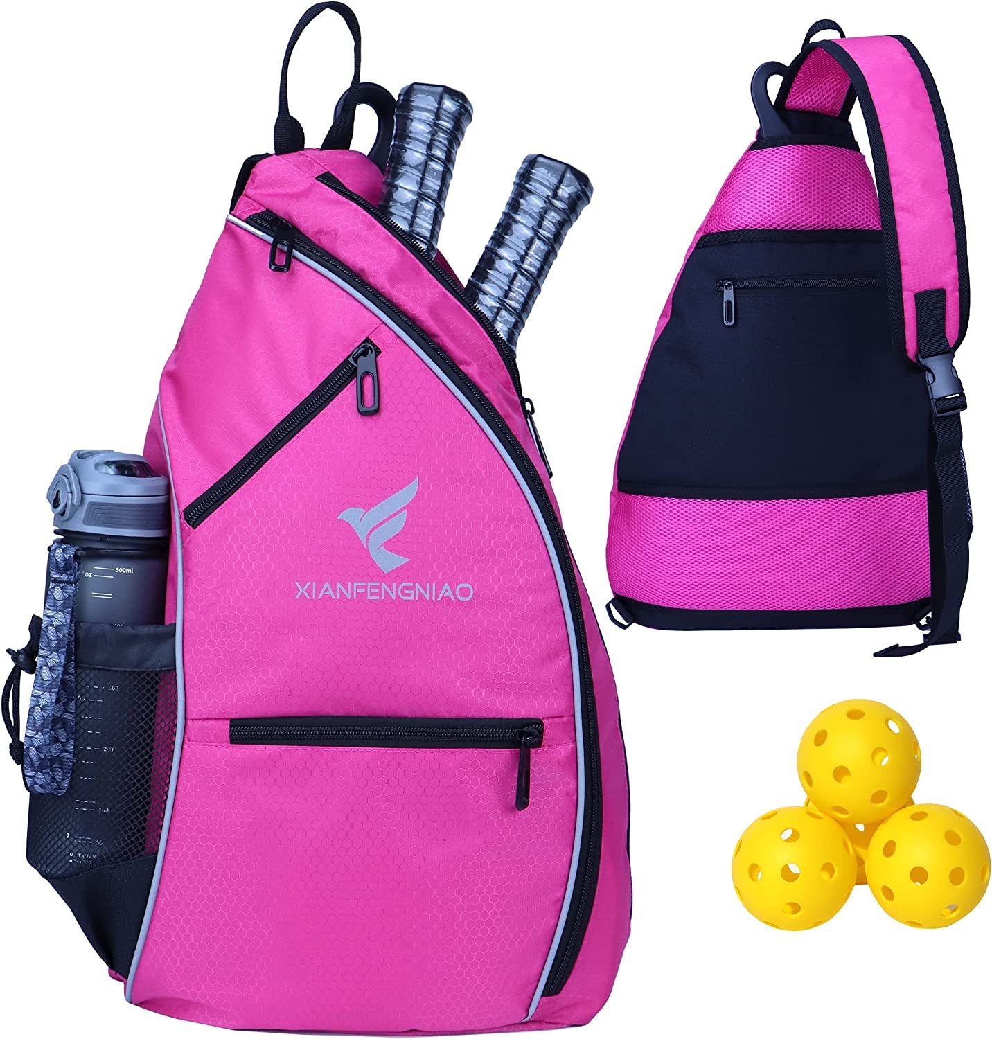 Sling Bag Sports Pickleball Bag Pickleball Backpack for Men Women Adjustable Tennis Bag for Pickleball Paddle with Fence Hook,Water Bottle Holder