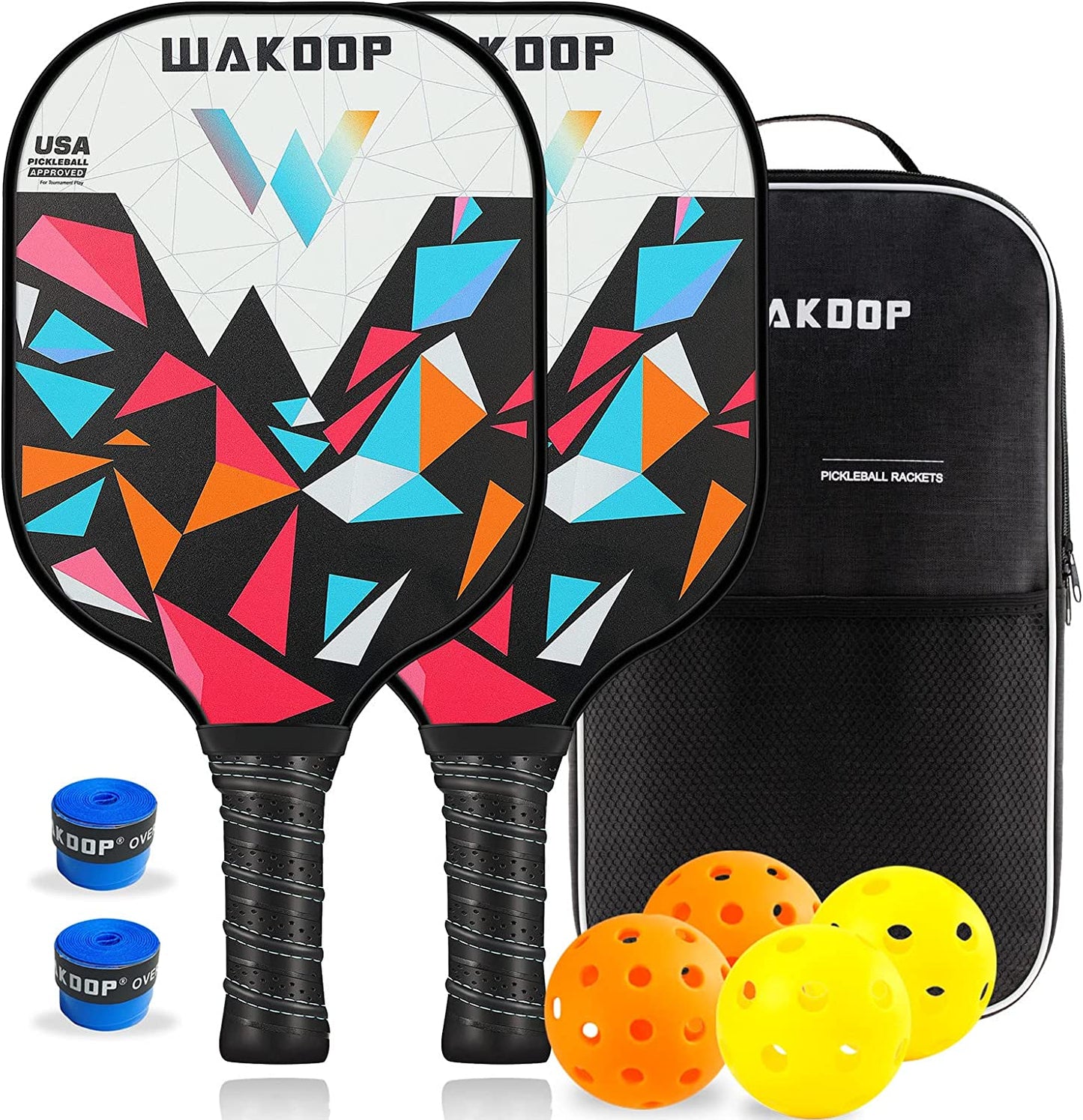 Pickleball Paddles Set of 2 Pickleball Paddles Kit Lightweight Pickleball Rackets Set with Carrying Case & 4 Balls Pickleball Equipment