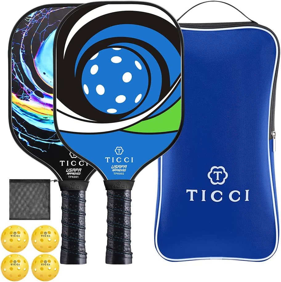 TICCI Pickleball Paddle, USAPA Approved Premium Graphite Pickleball Set of 2 Rackets with 4 Pickleballs, 1 Mesh Bag & 1 Portable Carry Bag for Beginners and Professional Players